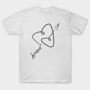 Heart-shaped curved Cupid's arrow. Amour. T-Shirt